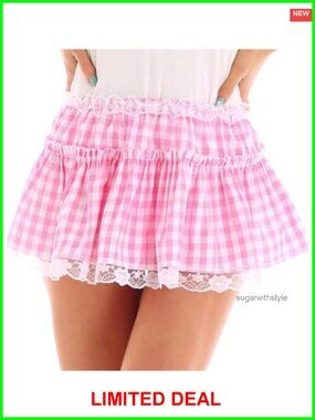 Y2K Ruffle Lace Mini Skirt Cute Plaid Festival Outfit